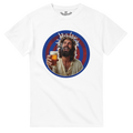 White t-shirt featuring a funny Pint of the Holy Water design with a humorous illustration